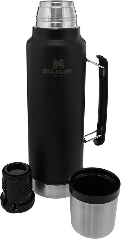 Stanley Classic Legendary Vacuum Bottle 1.5 qt | Wide Mouth with Leakproof Cup Lid | Keep Drinks Hot or Cold | Packable for Travel | Insulated Stainless Steel Thermos | BPA-Free | Matte Black