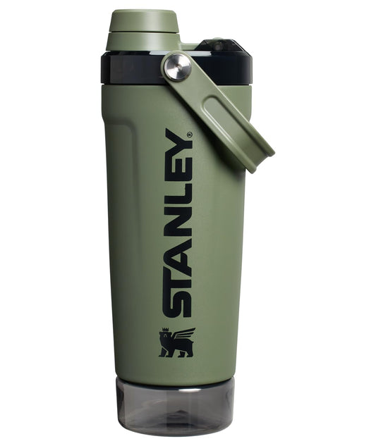 Stanley Activate Shaker Bottle 20 oz | Leakproof Insulated Stainless Steel Shaker Cup | Base Storage and Twist On Fast Flow Lid | Protein Shakes and Pre Workout Powder | BPA-Free | Dried Pine