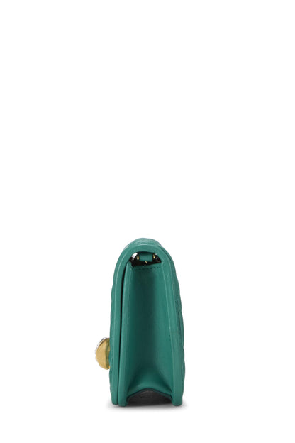 Miu Miu, Pre-Loved Green Nappa Crystal Flap Wallet On Chain (WOC), Green