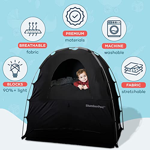SlumberPod Portable Privacy Pod Blackout Canopy Crib Cover, Sleeping Space for Age 4 Months and Up, Pack n Play Blackout Cover, Baby Travel Crib Canopy (Black/Grey 2.0)