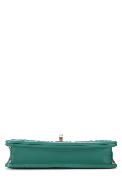 Miu Miu, Pre-Loved Green Nappa Crystal Flap Wallet On Chain (WOC), Green