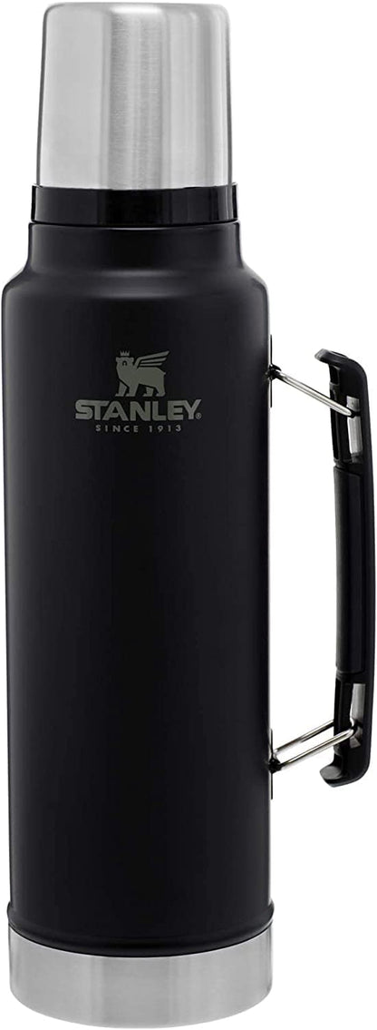 Stanley Classic Legendary Vacuum Bottle 1.5 qt | Wide Mouth with Leakproof Cup Lid | Keep Drinks Hot or Cold | Packable for Travel | Insulated Stainless Steel Thermos | BPA-Free | Matte Black