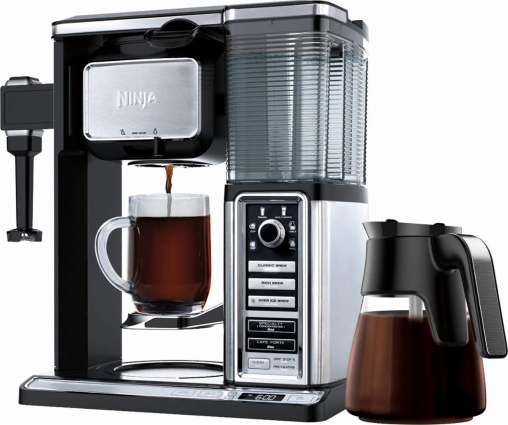 Ninja Coffee Bar Auto-iQ Programmable Coffee Maker with 6 Brew Sizes, 5 Brew Options, Milk Frother, Removable Water Reservoir and Glass Carafe (CF091)