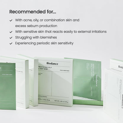 BIODANCE Refreshing Sea kelp Real Deep Mask, Overnight Hydrogel Mask, Calming, Oil & Sebum Control, Blemish Care 1.19oz(34g) x 4ea