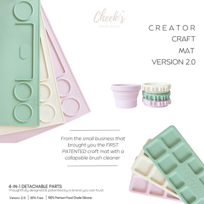 Cheek's Paper Room-Creator Silicone Craft Mat for Painting and Crafts V.2.0 (Oatmilk) Large Mat with Collapsible Paint Brush Cleaner for Painting, Clay, Resin and Crafts 15inches X 17inches