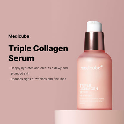 medicube Ultimate Pink Glow Skincare Trio: Mini Booster Pro Pink and Collagen Overnight Wrapping Peel Off Facial Mask Pack and Triple Collagen Serum 1.85 fl.oz (50ml)