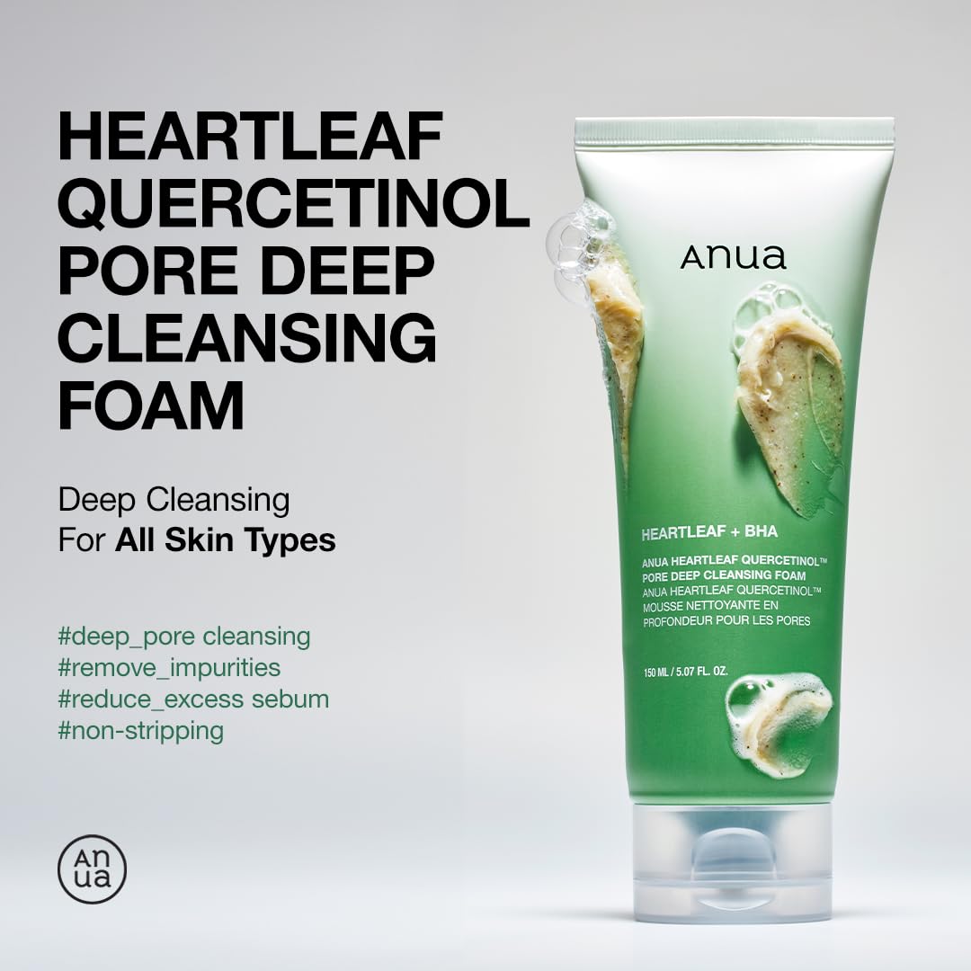 Anua Mild Double Cleanser Duo for Facial Cleansing : Heartleaf Pore Control Cleansing Oil Mild & Heartleaf Quercetinol Pore Deep Cleansing Foam for Double Cleansing, Blackhead Remover, Korean Skincare