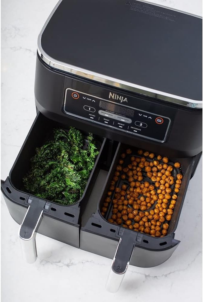 Ninja DZ100 Foodi 4-in-1, 8-qt., 2-Basket Air Fryer with DualZone Technology, DZ100 8-qt BLACK (Renewed)