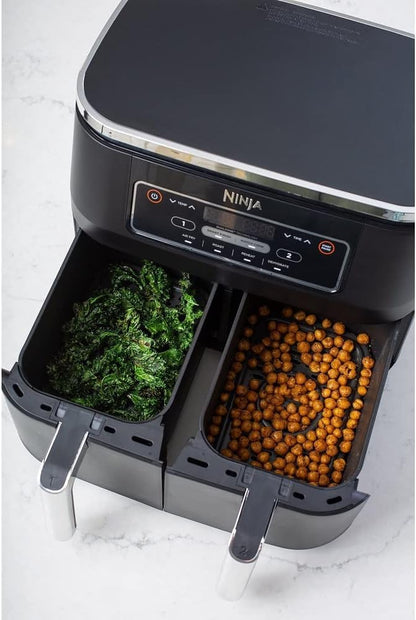 Ninja DZ100 Foodi 4-in-1, 8-qt., 2-Basket Air Fryer with DualZone Technology, DZ100 8-qt BLACK (Renewed)