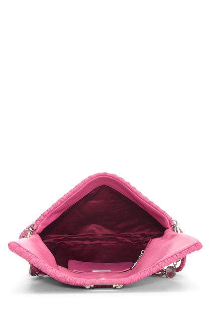 Miu Miu, Pre-Loved Pink Nappa Crystal Flap Shoulder Bag, Pink