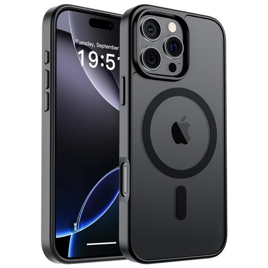 SUPFINE Magnetic for iPhone 16 Pro Max Case (Compatible with MagSafe) (Military Grade Drop Protection) Slim Translucent Matte Shockproof with Anti-Fingerprint Phone Case, Black