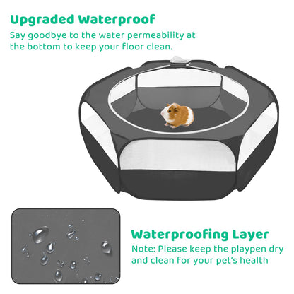 Amakunft Guinea Pig Playpen with Cover, Bunny Playpen with Top, Rabbit Pop Up Playpen with Roof, Small Animal Play Pen Indoor, for Ferret/Chinchilla/Bearded Dragon/Kitten (Black)