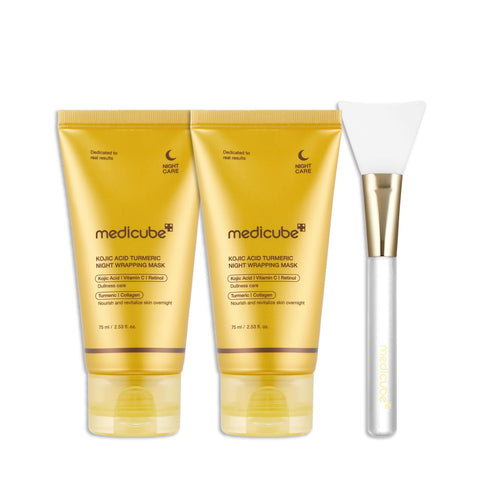 medicueb All-Day Glow & Soothe Mask Duo: Kojic Acid Turmeric Overnight Wrapping Peel Off Mask 2 packs and Jelly Brush 1ea