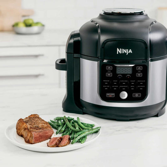 Ninja OS301/FD305CO Foodi 10-in-1 Pressure Cooker and Air Fryer with Nesting Broil Rack, 6.5-Quart Capacity, and a Stainless Finish (Renewed)