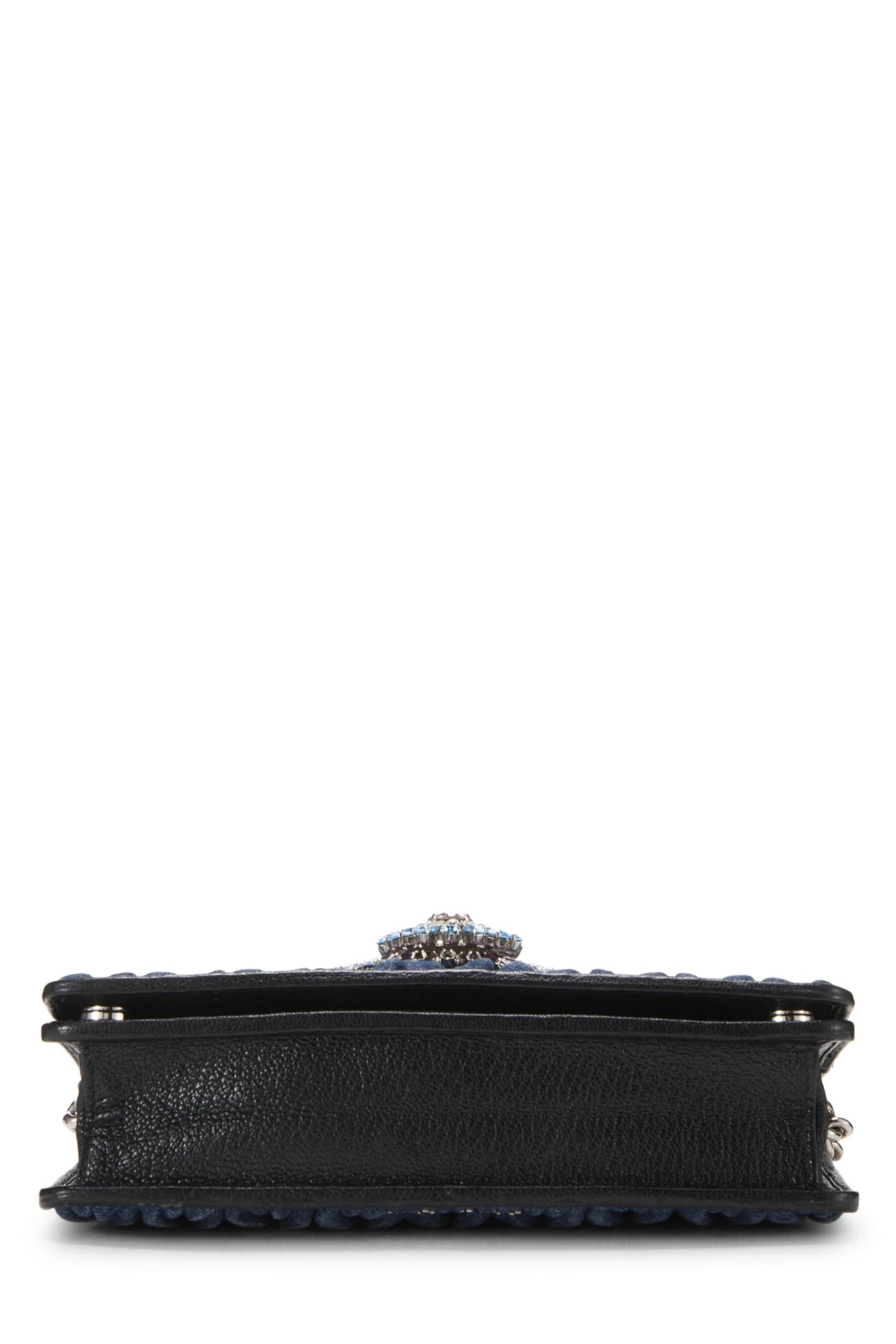Miu Miu, Pre-Loved Blue Denim Crystal Embellished Wallet On Chain (WOC), Blue