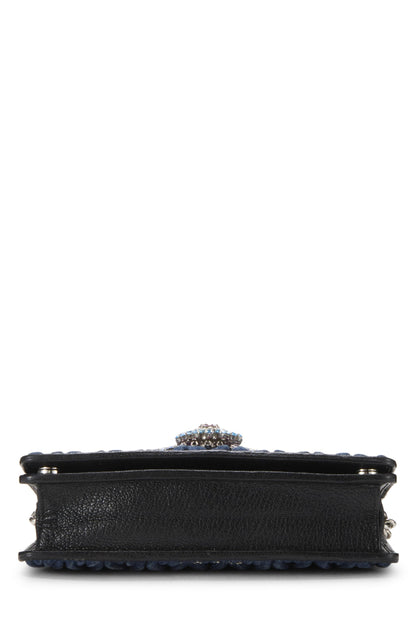 Miu Miu, Pre-Loved Blue Denim Crystal Embellished Wallet On Chain (WOC), Blue