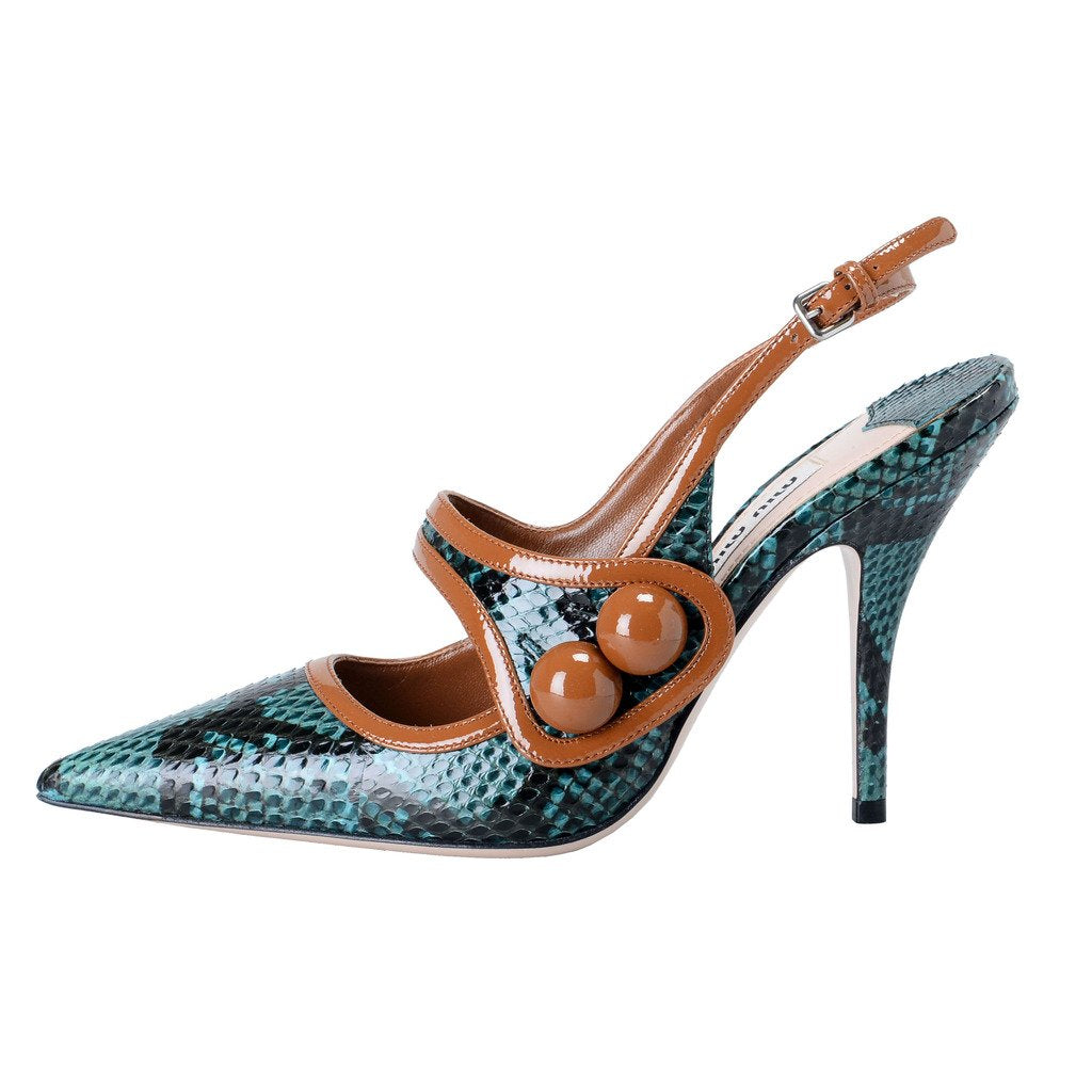 Miu Miu Women's Python Leather High Heel Slingbacks Pumps Shoes US 5 IT 35; Multi-Color