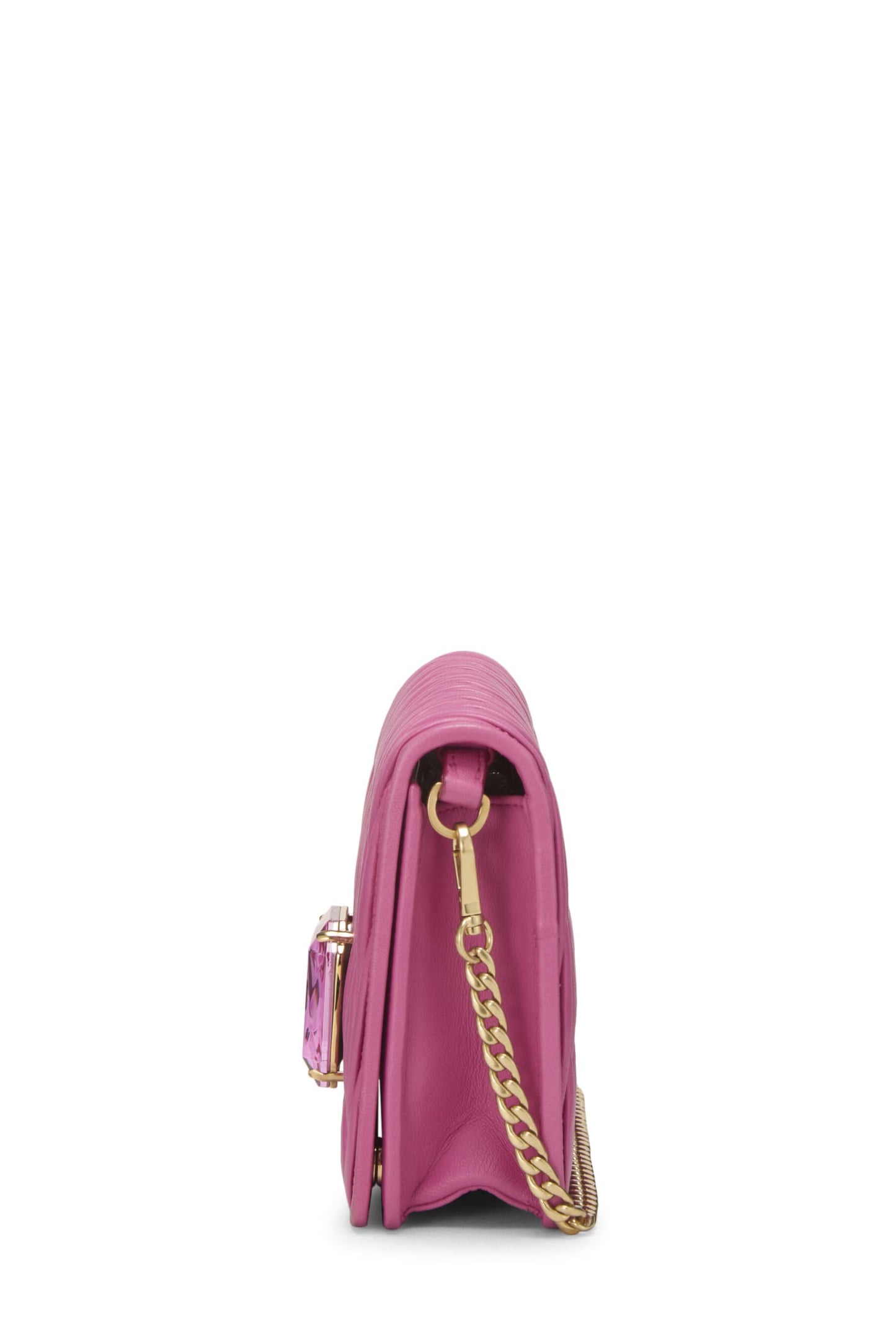 Miu Miu, Pre-Loved Pink Nappa Crystal Flap Wallet On Chain (WOC), Pink