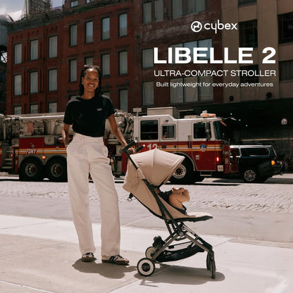 Cybex Libelle 2 Travel pockit Baby Stroller - Lightweight Carry-On Travel Stroller for Airplane with One-Hand Recline, Compatible with CYBEX Car Seats, Almond Beige