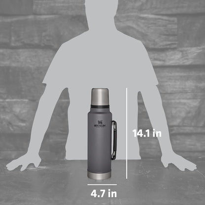 Stanley Classic Legendary Vacuum Bottle 1.5 qt | Wide Mouth with Leakproof Cup Lid | Keep Drinks Hot or Cold | Packable for Travel | Insulated Stainless Steel Thermal Bottle | BPA-Free | Charcoal