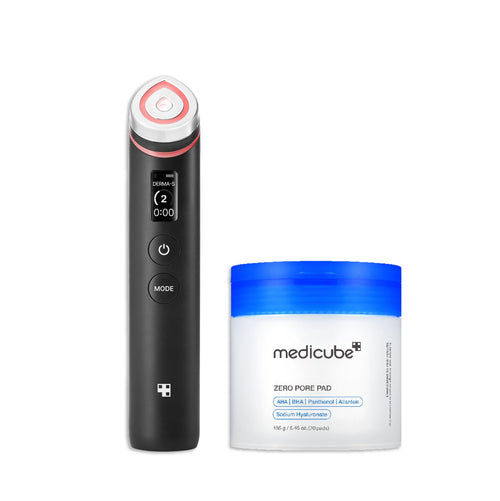 medicube Deep Clean to Deep Glow Set: Age-R Booster Pro (Black) and Zero Pore Pads 2.0