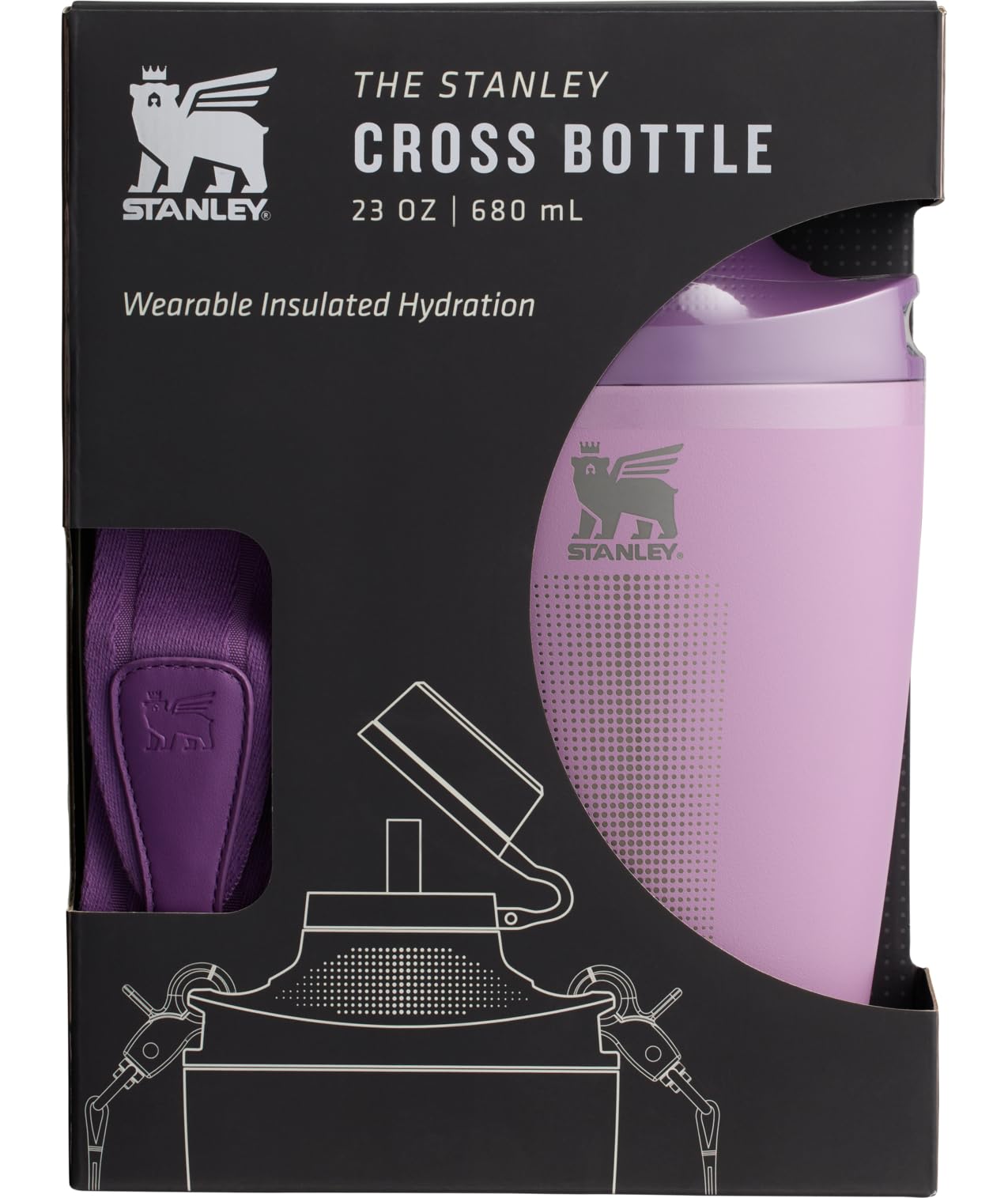 Stanley Cross Bottle 23 oz | Travel Water Bottle with Jacquard Strap | Leakproof Tritan Lid with Removable Straw | Insulated Stainless Steel | BPA-Free | Lilac