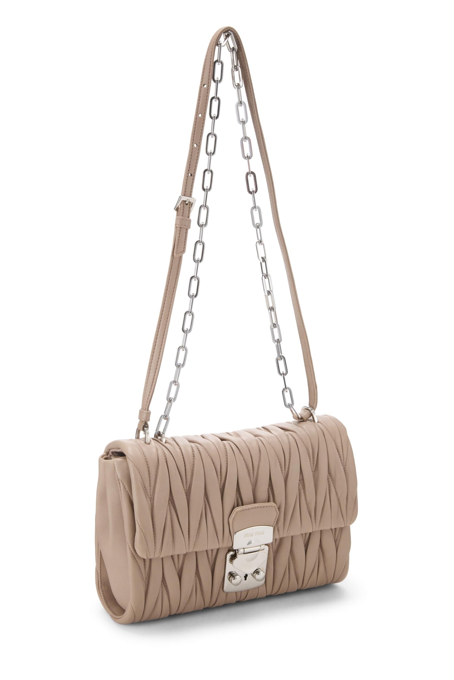 Miu Miu, Pre-Loved Pink Nappa Matelassé Shoulder Bag, Beige