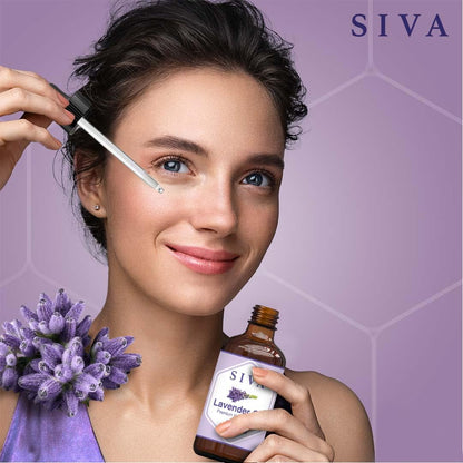 SIVA Lavender Essential Oil - 4 Fl Oz – Natural Lavender Oil - for Diffuser, Face, Skin Care, Aromatherapy, Hair Care, Scalp and Body Massage - with Dropper