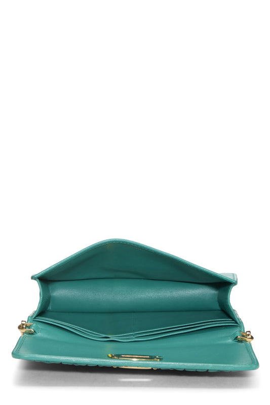 Miu Miu, Pre-Loved Green Nappa Crystal Flap Wallet On Chain (WOC), Green