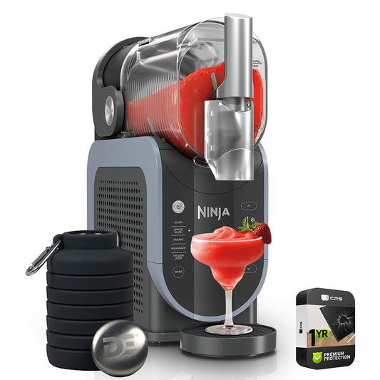 Ninja FS301 SLUSHi 88 oz. Frozen Drink & Slushie Machine (Renewed) Bundle with Deco Essentials Collapsable Water Bottle BPA Free 24oz Gray/Stainless and 1 YR CPS Enhanced Protection Pack
