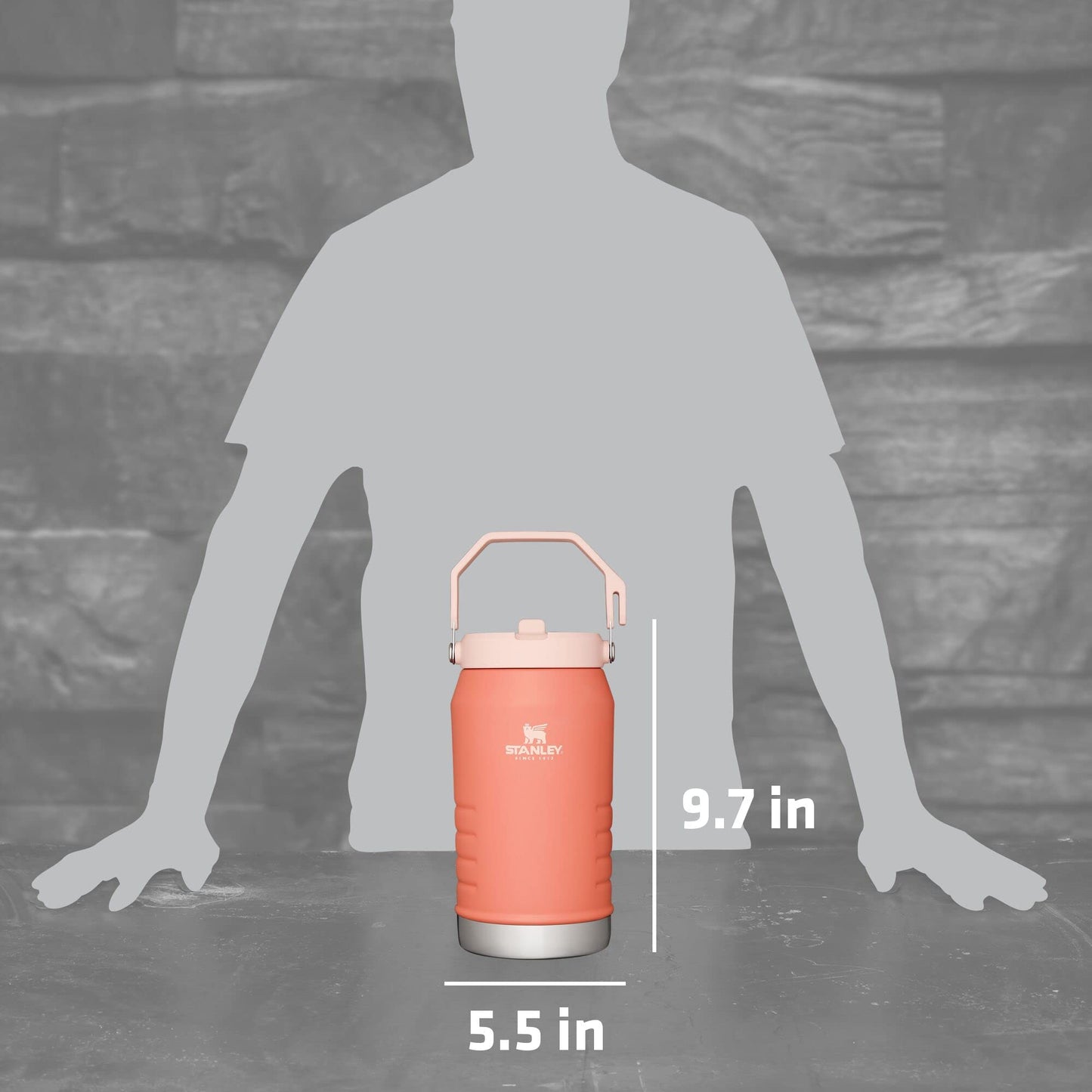 Stanley IceFlow Stainless Steel Water Jug with Straw, Vacuum Insulated Water Bottle for Home and Office, Reusable Tumbler with Straw Leak Resistant Flip, Grapefruit, 64OZ