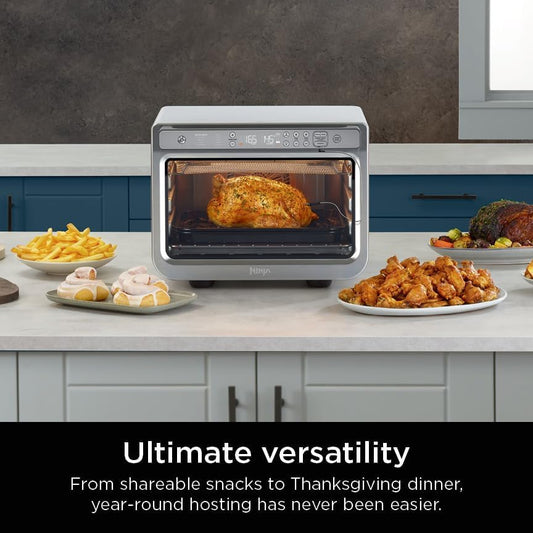 Ninja Prestige Smart XL with Pro Cook System 10-in-1 Air Fry Digital Countertop Convection Toaster Oven with Air Fry, Broil & Bake, Pro Cook Thermometer, 1800 Watts, Stainless Steel, DT551 (Renewed)