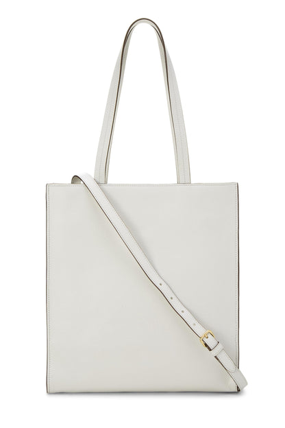 Miu Miu, Pre-Loved White Calfskin Embossed Logo Tote, White