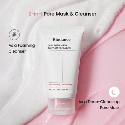 BIODANCE Collagen Mask To Foam Cleanser, Face Wash for Women, 2-in-1 Pore Mask and Hydrating Foaming Facial Cleanser for Sensitive Skin, Oily Skin, 5.07 fl. oz. (150 ml)