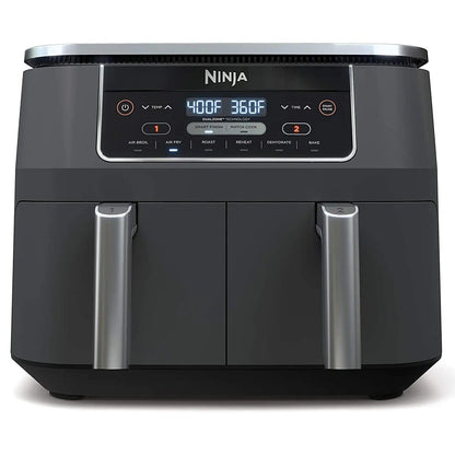 Ninja DZ201 Foodi 8 Quart 6-in-1 DualZone 2-Basket Air Fryer with 2 Independent Frying Baskets, Match Cook & Smart Finish to Roast, Broil, Dehydrate & More for Quick, Easy Meals, Grey (Renewed)