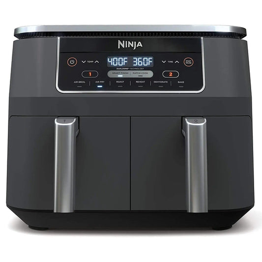 Ninja DZ201 Foodi 8 Quart 6-in-1 DualZone 2-Basket Air Fryer with 2 Independent Frying Baskets, Match Cook & Smart Finish to Roast, Broil, Dehydrate & More for Quick, Easy Meals, Grey (Renewed)