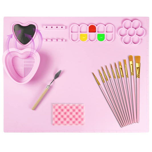 Paint Palette,Thick Silicone Craft Mat with Magnetic Pop-Up Water Cup,20×16 inches Large Silicone Mat for Painting,Sculpting,Resin Crafting,Clay and Play-Doh,Hot Glue Projects,for Adults and Kids