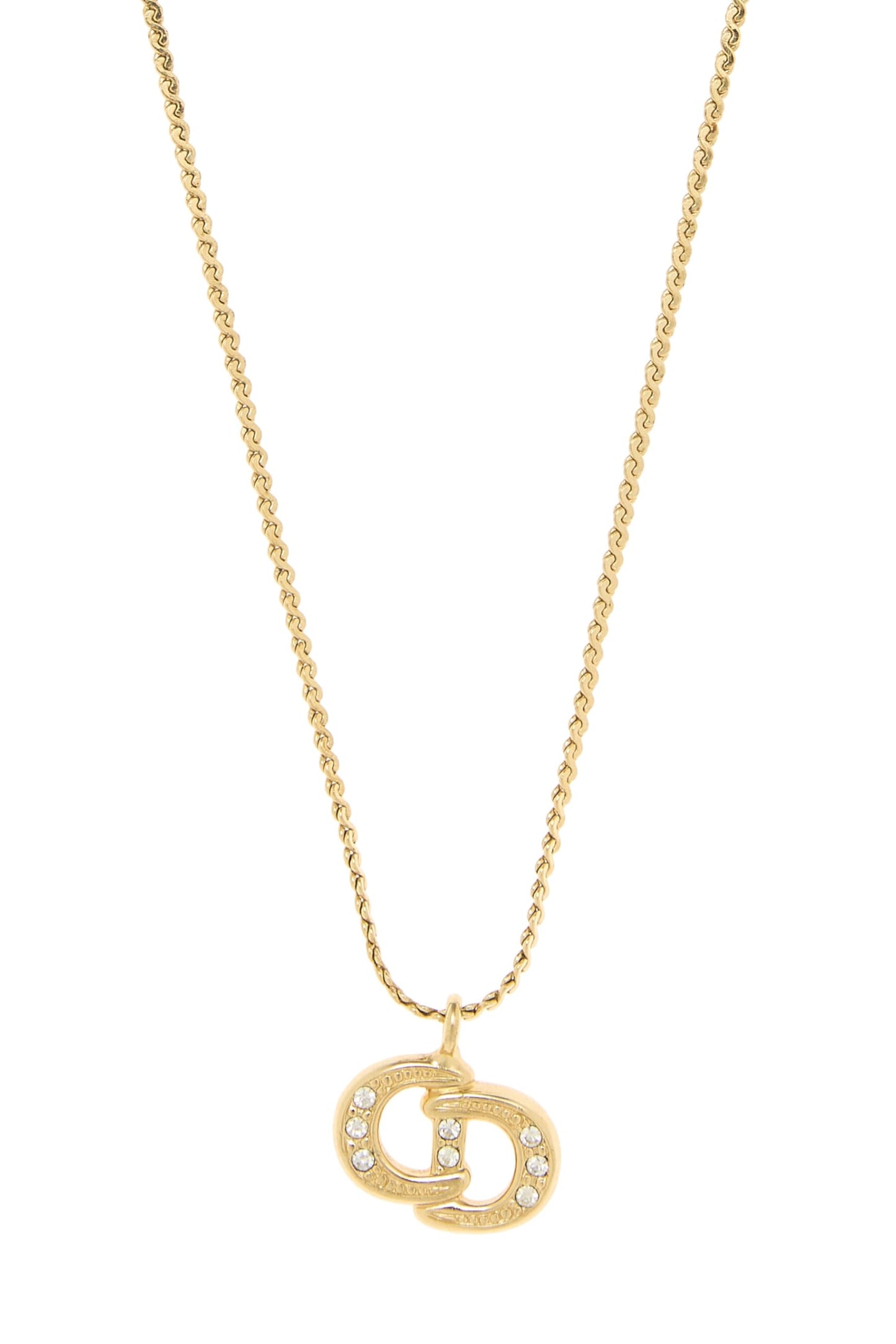 Dior, Pre-Loved Gold & Crystal 'CD' Necklace, Gold