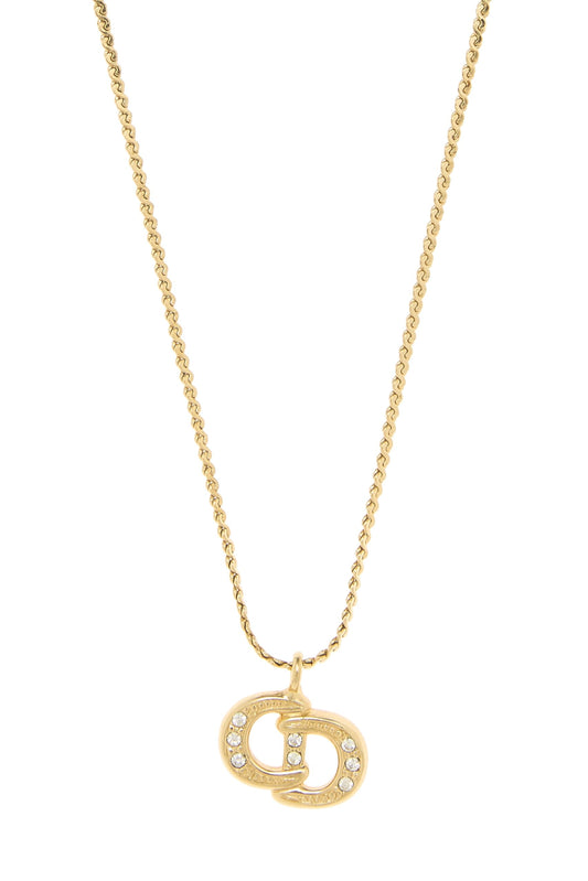 Dior, Pre-Loved Gold & Crystal 'CD' Necklace, Gold