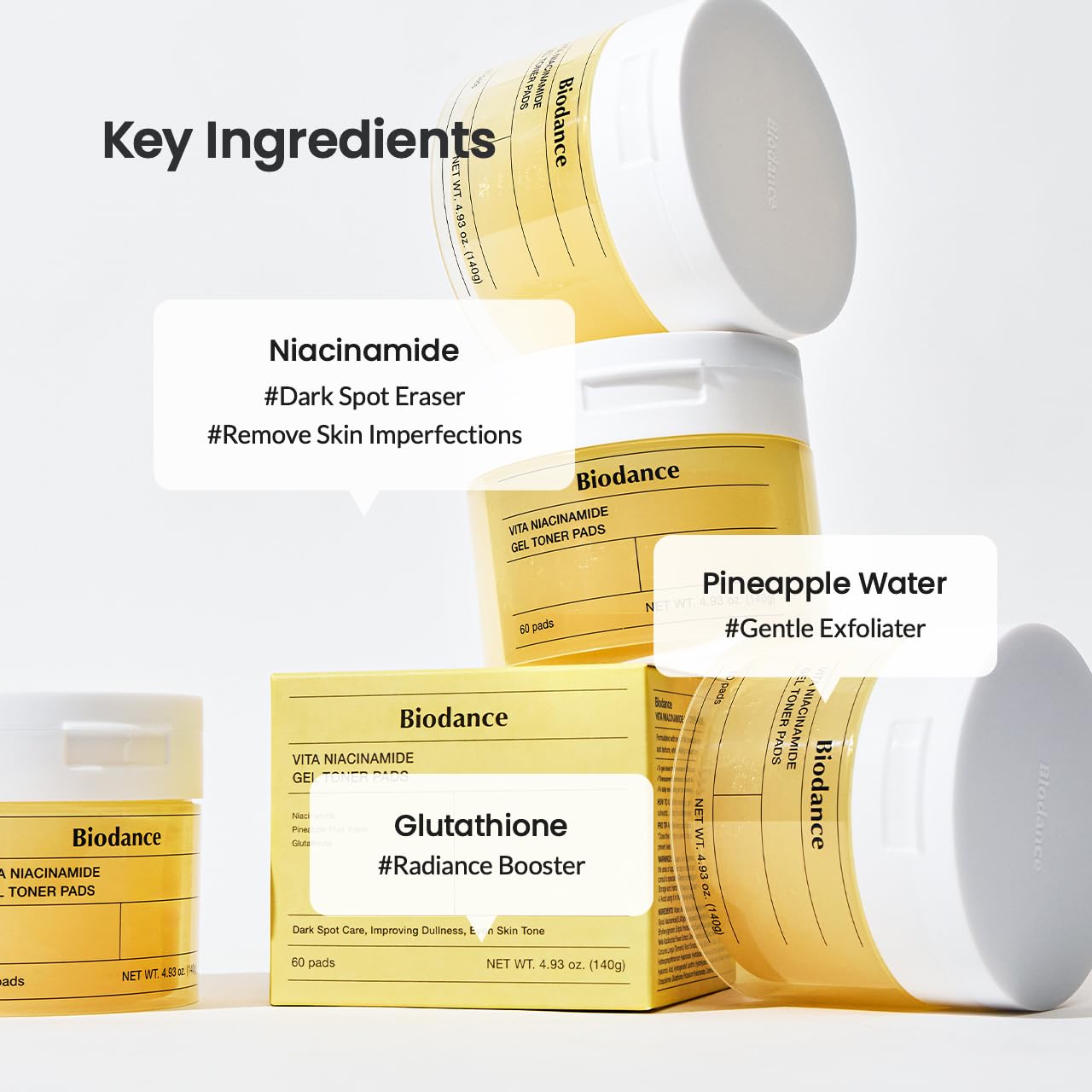 Biodance Brightening & Calming Toner Pads Duo, Vita Niacinamide and Sea Kelp Gel Toner Pads, Dark Spot Correcting and Sebum Control for Sensitive Skin, 60 Pads + 60 Pads
