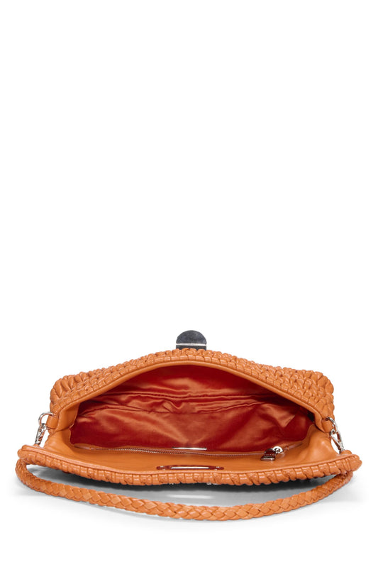 Miu Miu, Pre-Loved Orange Nappa Crystal Flap Shoulder Bag, Orange