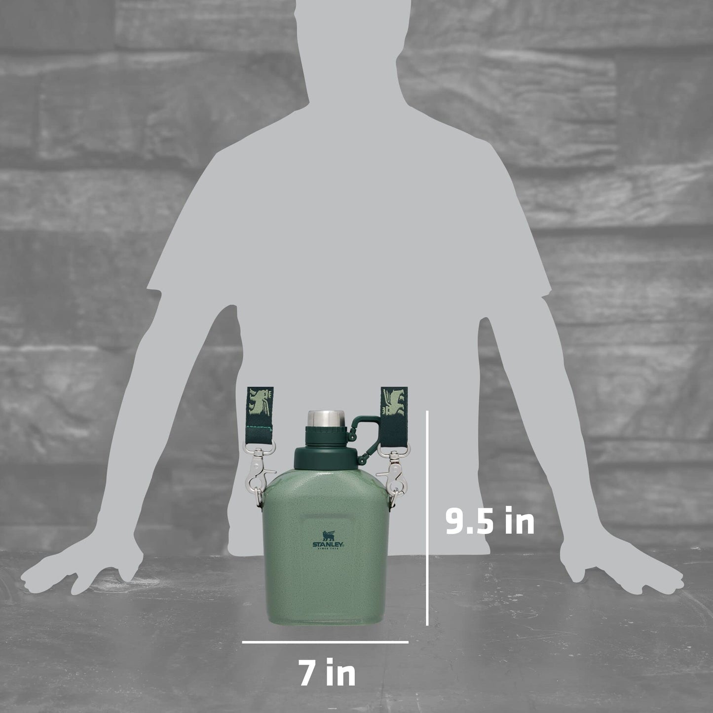 Stanley Legendary Classic Canteen 1.1 qt | Leakproof Drink Container with Strap | Stainless Steel Water Bottle with Lid | Camping, Hiking, Travel | BPA-Free | Hammertone Green