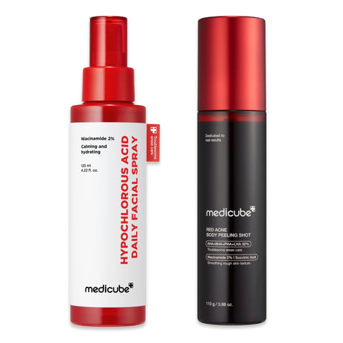 medicube Ultimate Red Spray Duo to Smooth & Soothe: Power Soothing Spray and Red Body Peeling Shot