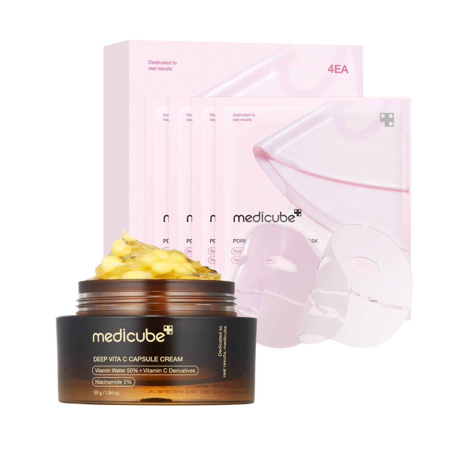 medicube Daily Skincare Duo for Uneven Skin - Deep Vitamin C Golden Capsule Face Moisturizer + Salmon DNA PDRN pink collagen jelly gel mask