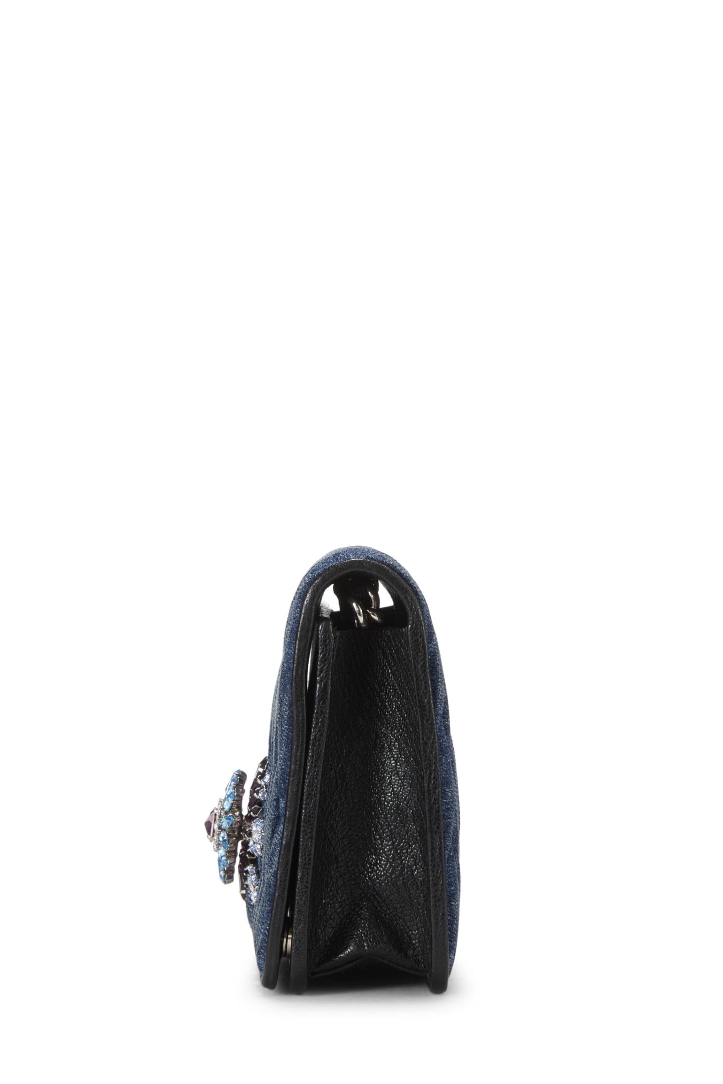 Miu Miu, Pre-Loved Blue Denim Crystal Embellished Wallet On Chain (WOC), Blue