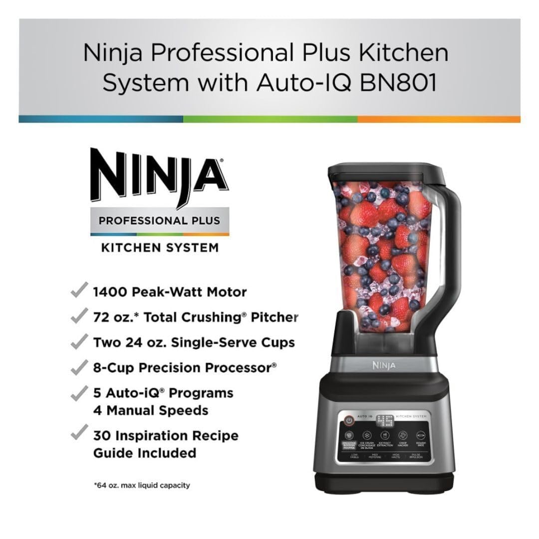 Ninja BN801 Professional Plus Kitchen System with Auto IQ, 1400 Wp - Gray (Renewed)