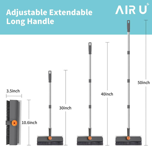 AIR U+ Floor Scrub Brush with Long Handle and Electric Toilet Brush and Holder Set with 5 Disposable Refill Heads