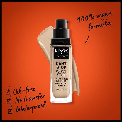 NYX PROFESSIONAL MAKEUP Can't Stop Won't Stop Foundation, 24h Full Coverage Matte Finish - Nude
