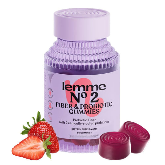 Lemme No. 2 Fiber & Probiotic Gummies for Adults, Promotes Regularity & Digestive Health, No Sugar Added Strawberry Flavor, 4g Prebiotic Fiber & Clinically Studied Probiotic Strains, (60 Count)