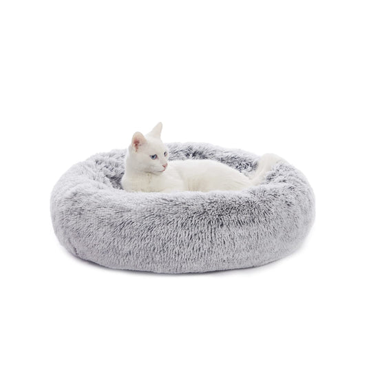 Bedfolks Calming Donut Dog Bed for Small Dogs & Cats, 23 Inches Round, Machine Washable, Anti-Anxiety Plush Bed (Dark Grey, Small)